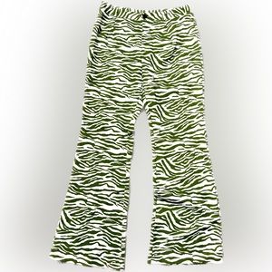 Green zebra print flare pants shein sz. L